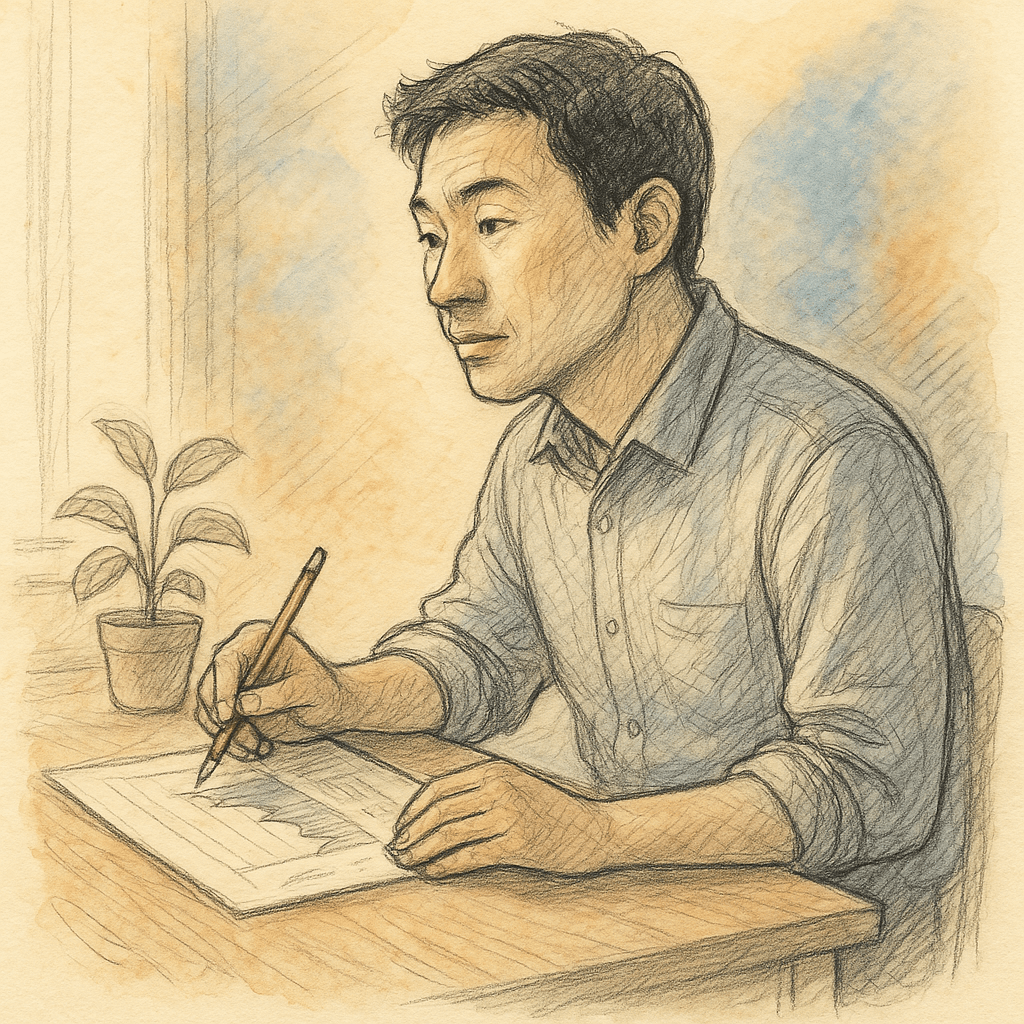 Researcher reading and writing notes, representing evidence-based practice